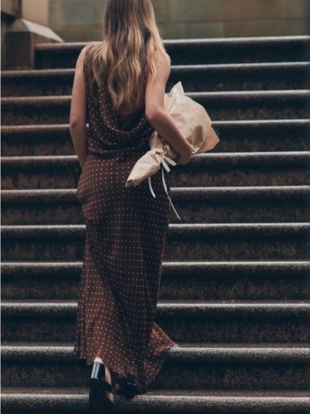 Zara Brown Polka Dot One-Shoulder Maxi Dress - Picture 2 of 4